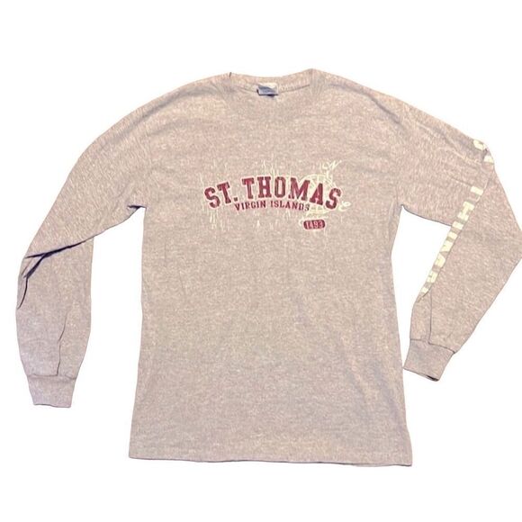 Gildan Adult Small St. Thomas Virgin Islands Grey Heather Long Sleeve T-shirt - Picture 1 of 5
